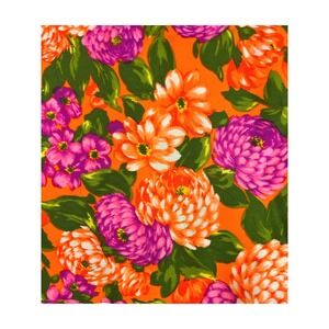 Vintage 70s Orange Floral Fabric Bold Retro Cottagecore Boho Dopamine Maximalist